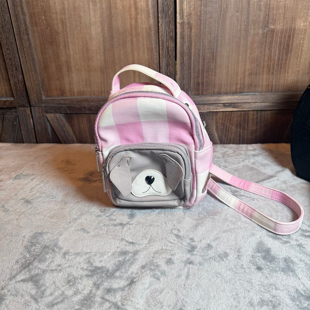 Betsey Johnson Puppy Dog Mini Backpack Pink Plaid Faux Leather Bag